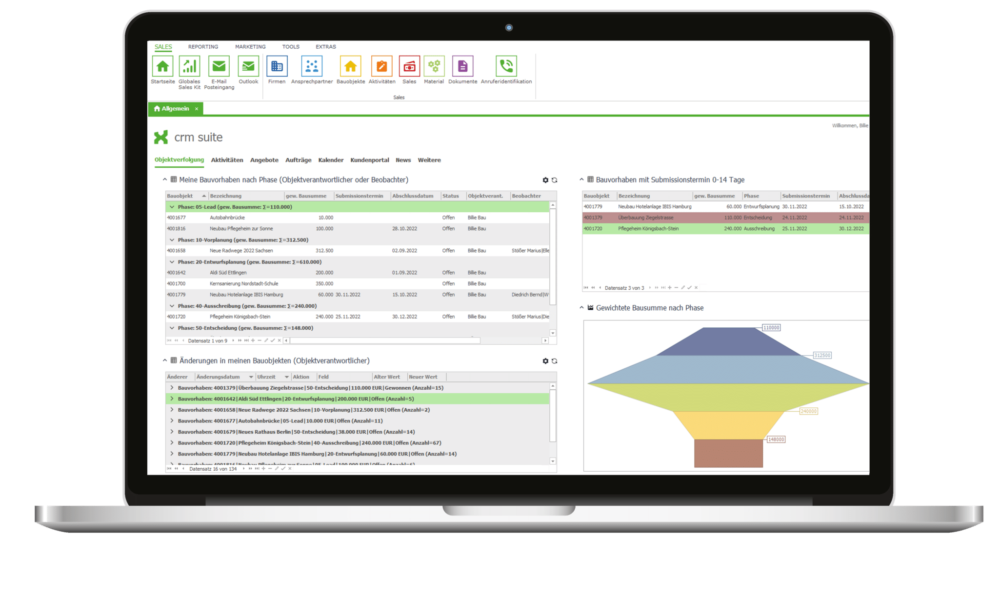 itmX CRM Bauzulieferer Objektverfolgung